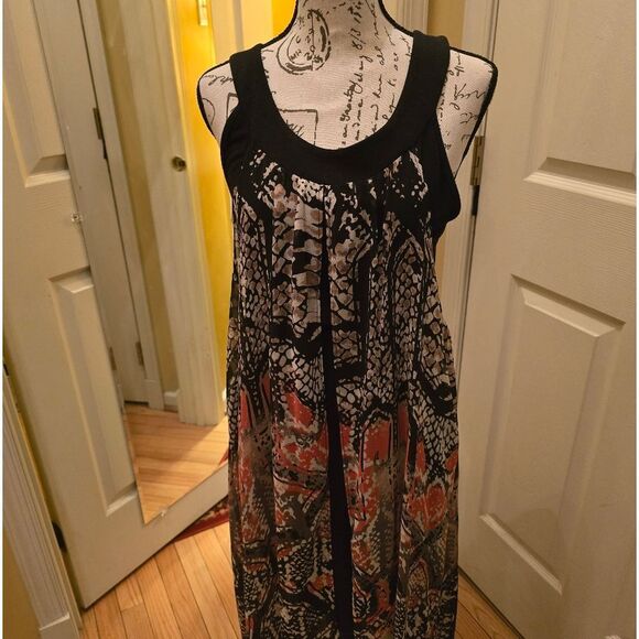 HI/LO PRINT DRESS W/ SHEATH UNDERNEATH - Picture 2 of 8